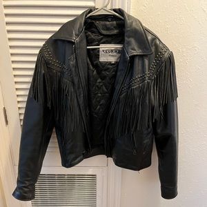 Vintage Leather Motorcycle jacket with fringe